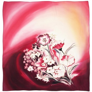 Silk Scarf Hand-Painted Flowers, 70x70 cm