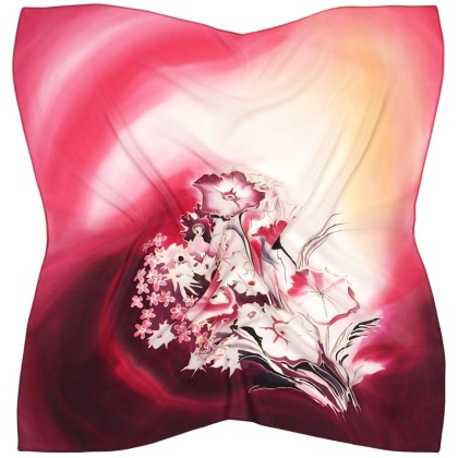 Apaszka jedwabna ręcznie malowana, Rubinowy ogród 70x70cm AM7-003