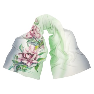 Hand-Painted Silk Scarf – Green Garden SZ-892