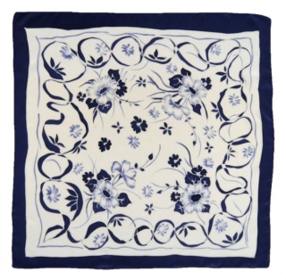 Hand-painted silk scarf, swirling blue, 70x70 cm AM7-555A