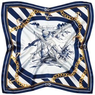 Double-sided silk scarf, marine motif, 65x65cm AD7-015