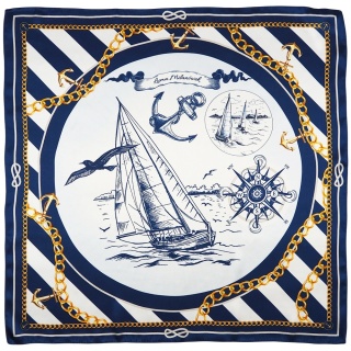 Double-sided silk scarf, marine motif, 65x65cm AD7-015