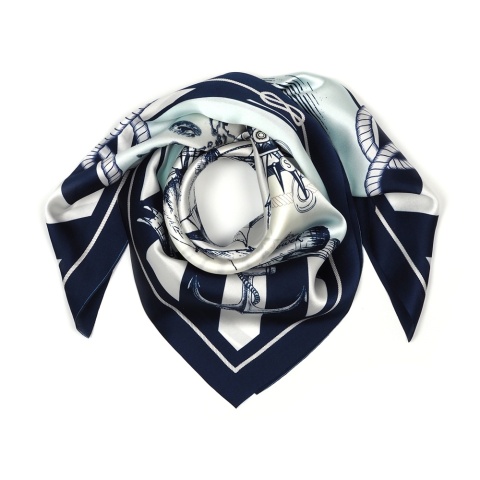 Jedwabna apaszka dwustronna motyw morski 65x65cm AD7-014