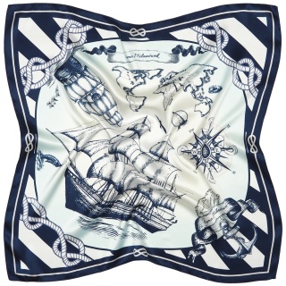 Double-sided silk scarf, marine motif, 65x65cm AD7-014