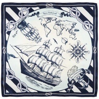 Double-sided silk scarf, marine motif, 65x65cm AD7-014