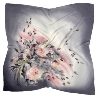 AM7-421 Hand-painted Silk Scarf Flowers, 70x70cm