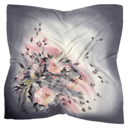 Apaszka jedwabna, ręcznie malowana, Różowa subtelność 70x70cm AM7-421