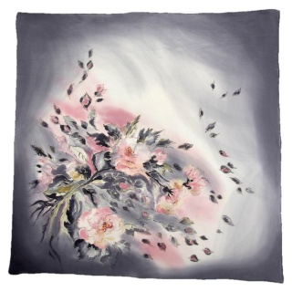 AM7-421 Hand-painted Silk Scarf Flowers, 70x70cm
