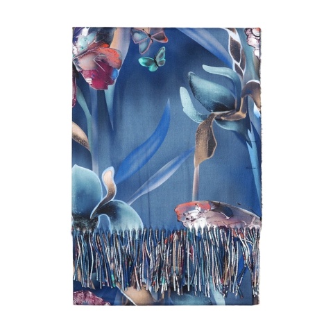 Szalik na zimę motyle niebieski 200x70cm