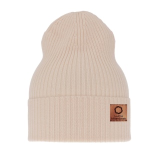 Women's merino beige hat with a turn-up