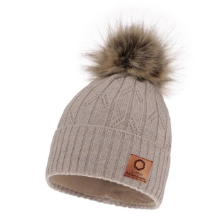 Women's winter hat with a merino wool pompom beige
