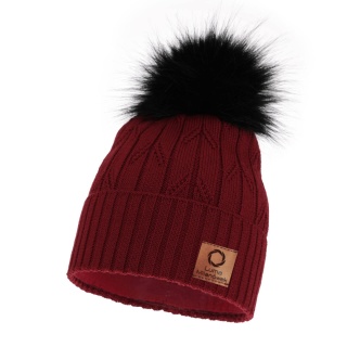 Women's winter hat with merino wool pompom purple