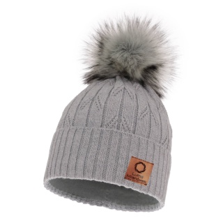 Women's winter hat with merino wool pompom gray
