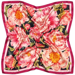 Double-sided silk scarf peonies 53x53cm AD5-006