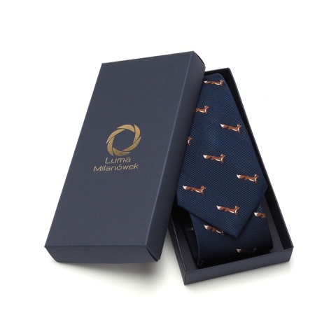 Silk hunting tie foxes navy blue KR-046