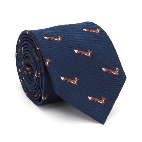 Silk hunting tie foxes navy blue