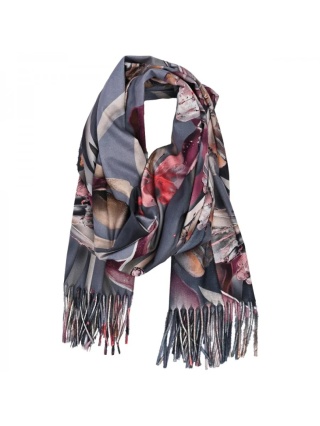 Winter scarf butterflies gray 200x70cm