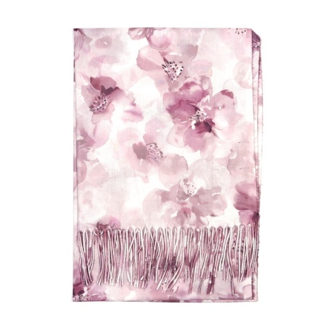 Winter scarf with floral pattern and fringes, pink, 200x70cm