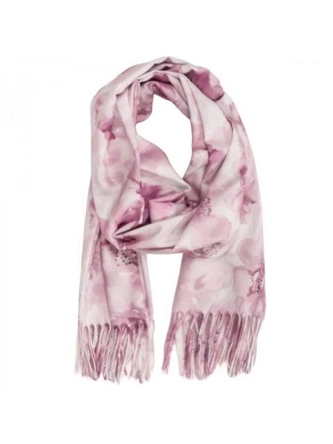 Winter scarf with floral pattern and fringes, pink, 200x70cm