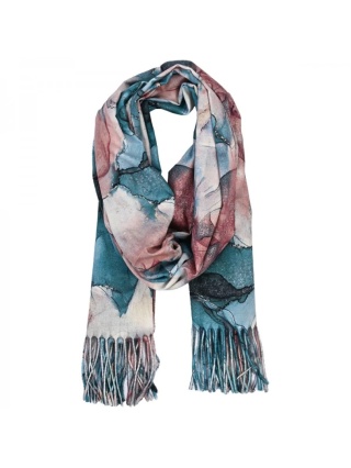 Viscose shawl with tassels, turquoise marble 185x65cm