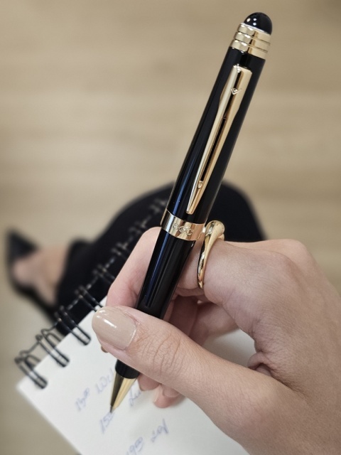 Złoty długopis z czarnym agatem DZ-14