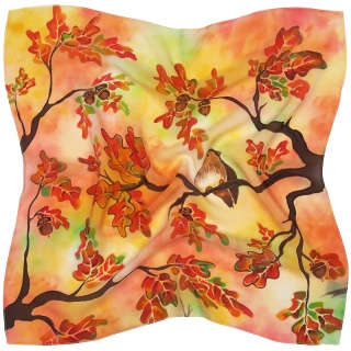 Silk hand-painted bird 65x65cm AM7-019