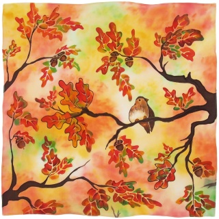 Silk hand-painted bird 65x65cm AM7-019