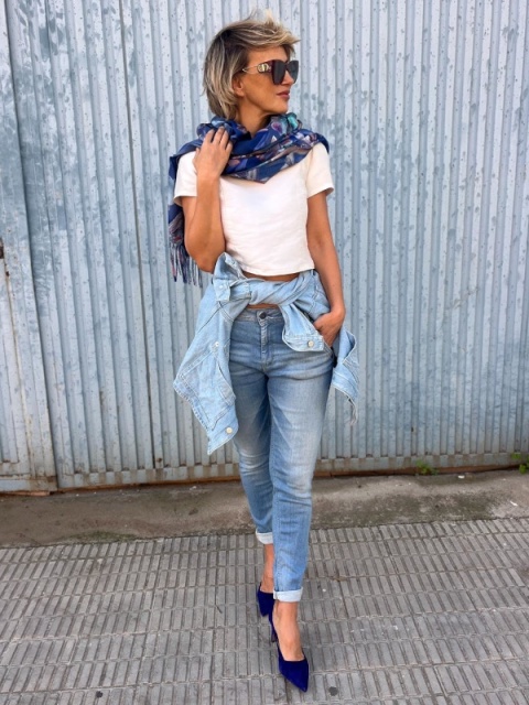 Szalik na zimę motyle niebieski 200x70cm