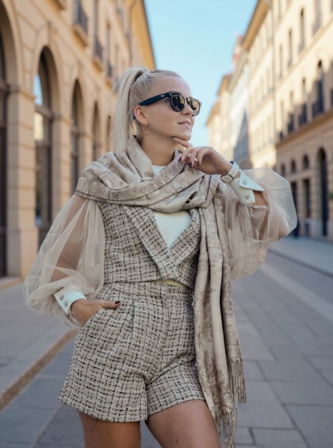 Szalik zimowy Toile de Jouy Collection beżowy 200x70cm