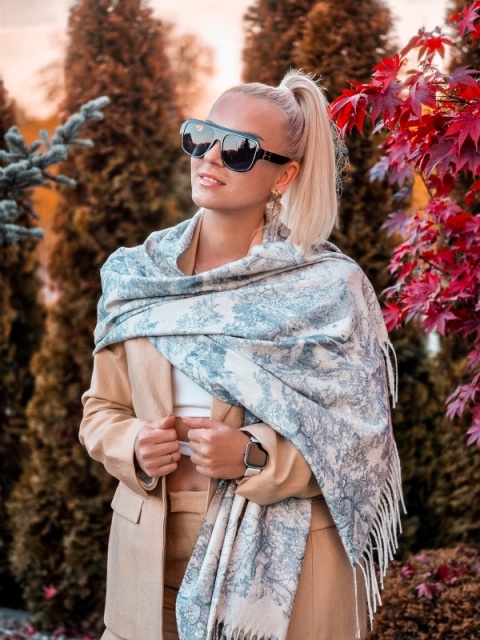 Szalik zimowy Toile de Jouy Collection szary 200x70cm