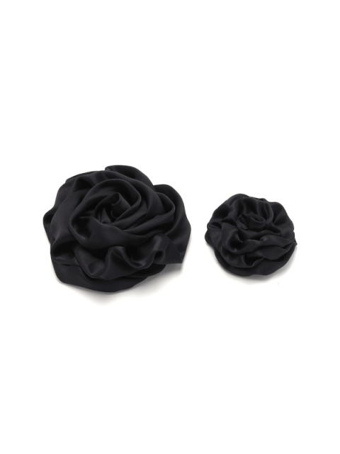 Set: silk rose brooch small + large black BRZ-01