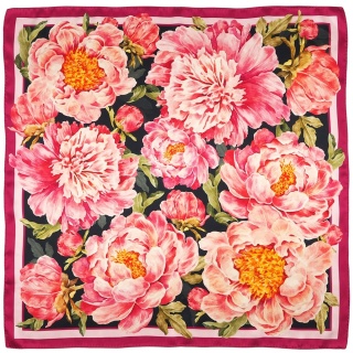 Double-sided silk scarf peonies 88x88cm AD-001