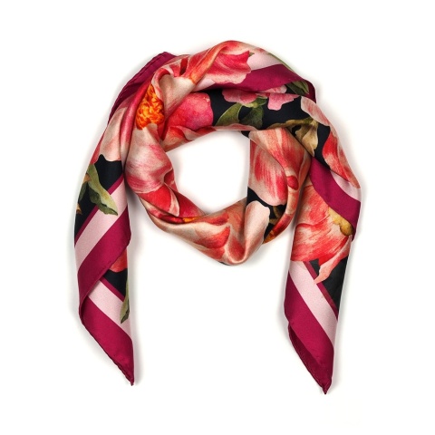 Double-sided silk scarf peonies 88x88cm AD-001
