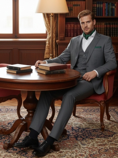 Silk men's scarf under the neck dark green