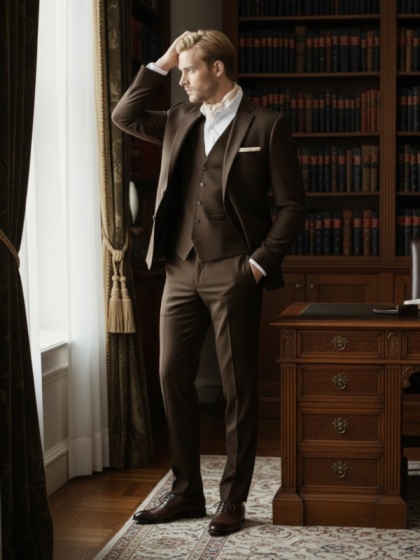 Jedwabna apaszka męska pod szyję jasnobeżowa 67x67cm CM6-009