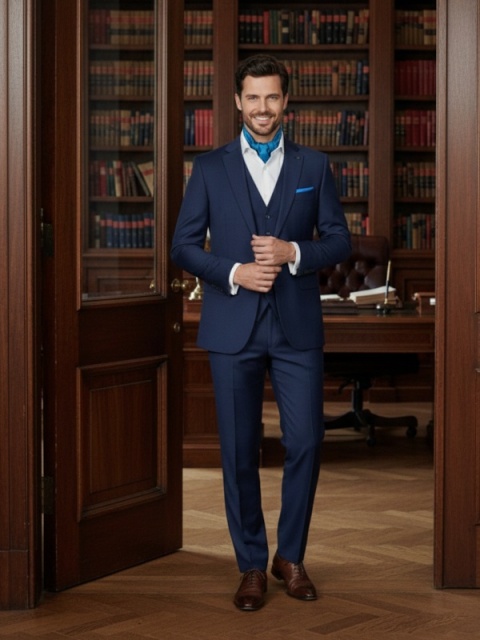 Jedwabna apaszka męska pod szyję lazurowa