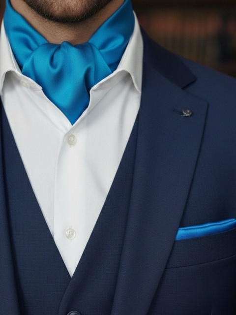 Jedwabna apaszka męska pod szyję lazurowa 67x67cm CM6-012