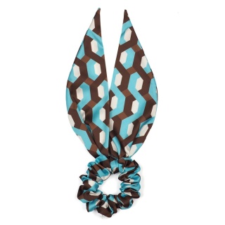 Decorative Hair Scrunchie With Ribbon Beige Abstract