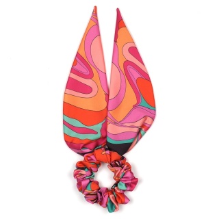 Decorative Hair Scrunchie With Ribbon Beige Abstract