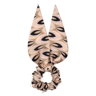 Decorative Hair Scrunchie With Ribbon Beige Abstract