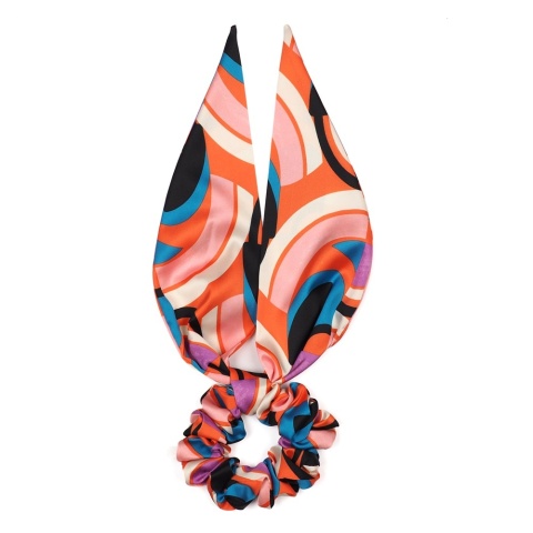 Decorative Hair Scrunchie With Ribbon Beige Abstract