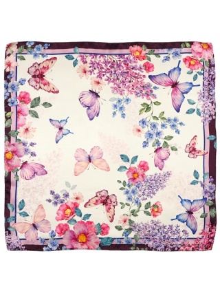 Różowa apaszka na szyję Motyle 53x53 cm AD5-082