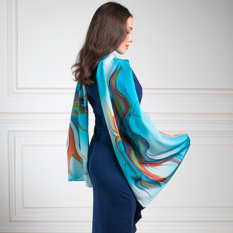 SZ-425 Hand Painted Silk long scarf, 163x42 cm