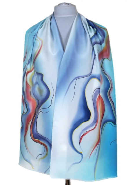 SZ-425 Hand Painted Silk long scarf, 163x42 cm
