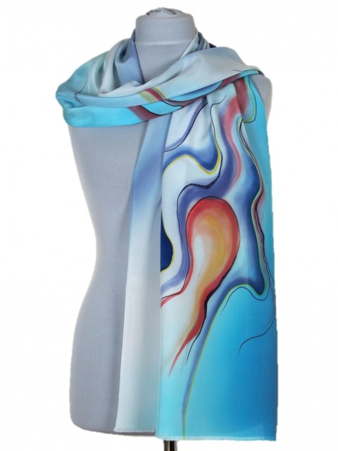 SZ-425 Hand Painted Silk long scarf, 163x42 cm