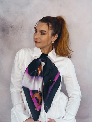 Unique silk scarf with cats 68x68cm AD7-030