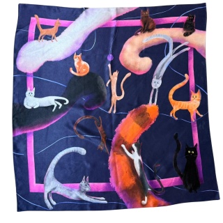 Unique silk scarf with cats 68x68cm AD7-030