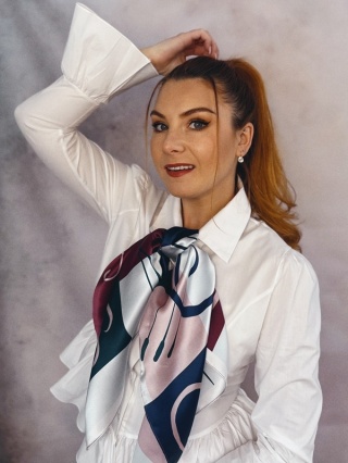 Unique silk scarf with cats 68x68cm AD7-031