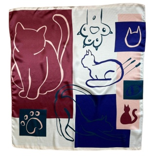 Unique silk scarf with cats 68x68cm AD7-031