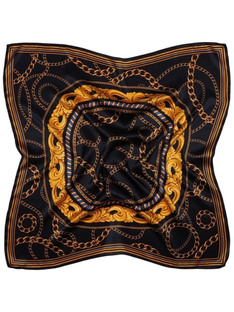 Silk scarf with dark equestrian motif 88x88cm AD-025